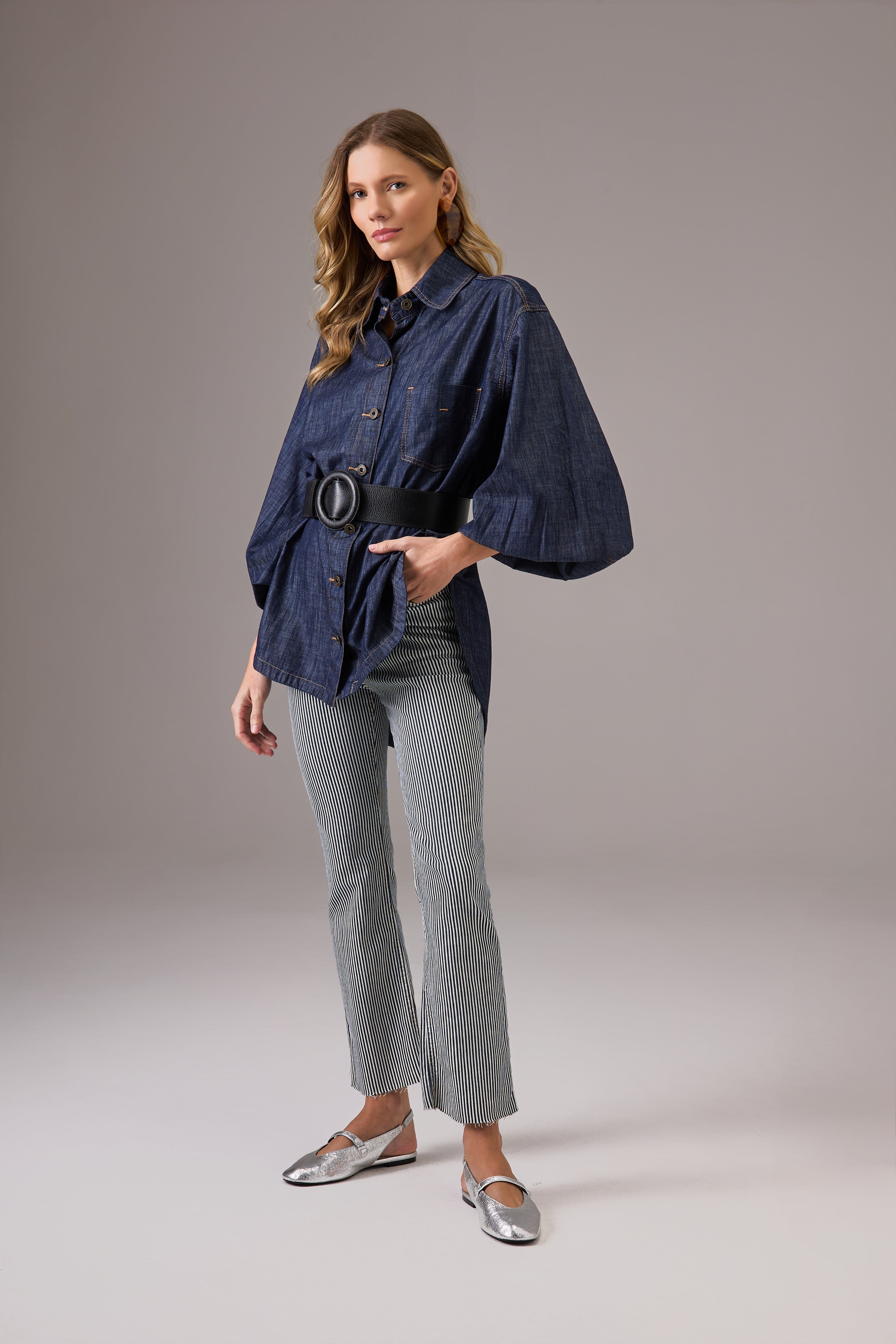CALÇA CROPPED FLARE STRIPES PAULA
