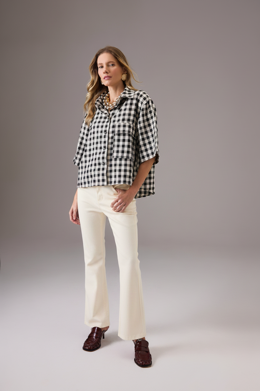 CALÇA CROPPED FLARE OFF WHITE MALU