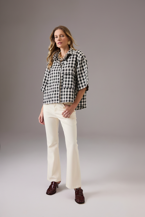 CALÇA CROPPED FLARE OFF WHITE MALU